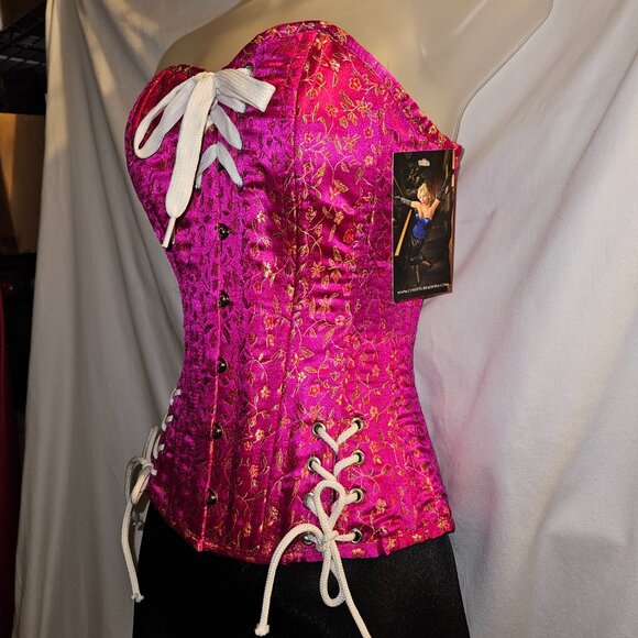 NEW XS PINK/GOLD BROCADE TIGHT LACING CORSET 22" BABYLON - Picture 3 of 15